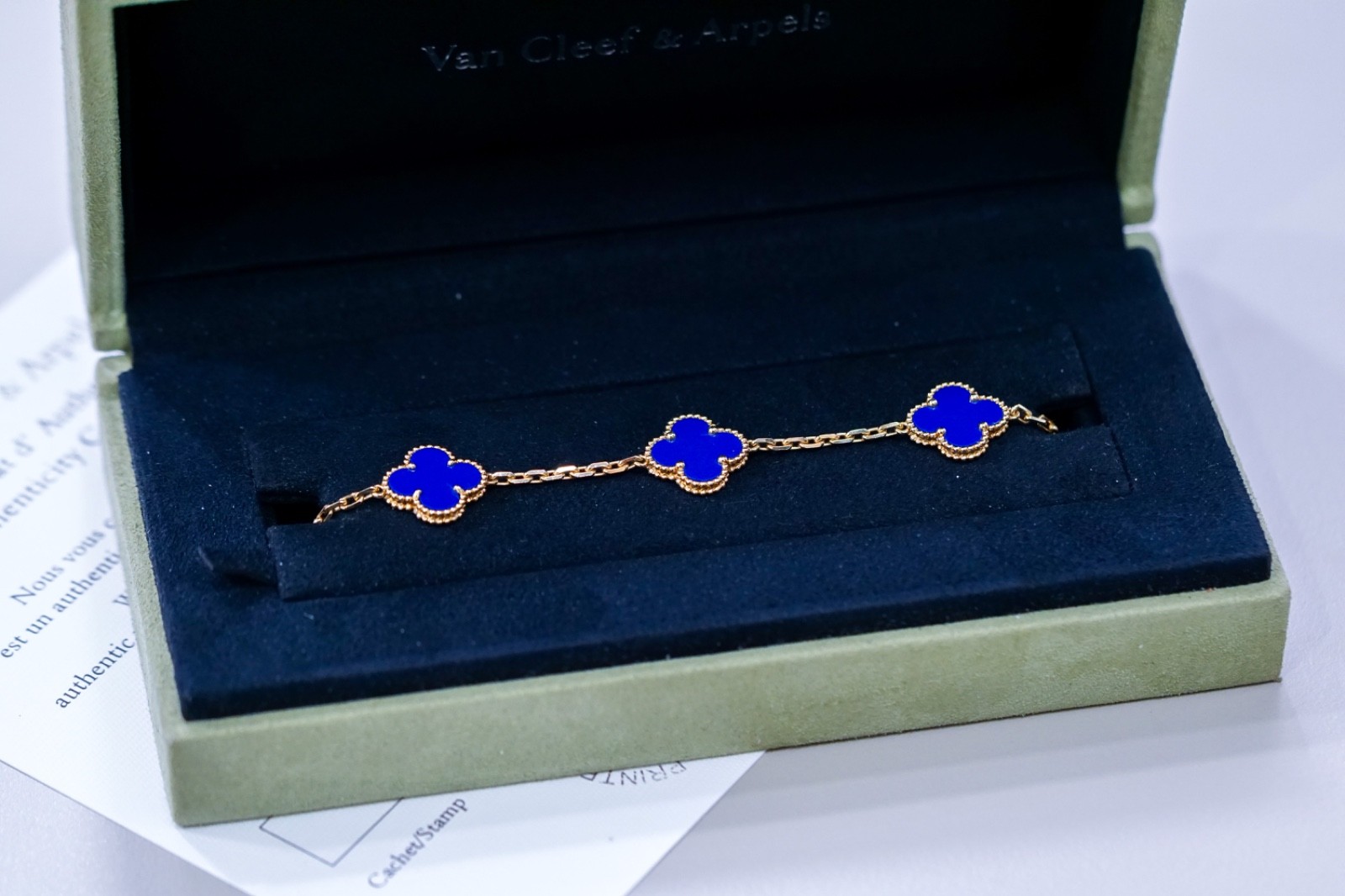 Van Cleef & Arpels Vintage Blue Agate Alhambra 5 motifs Bracelet 