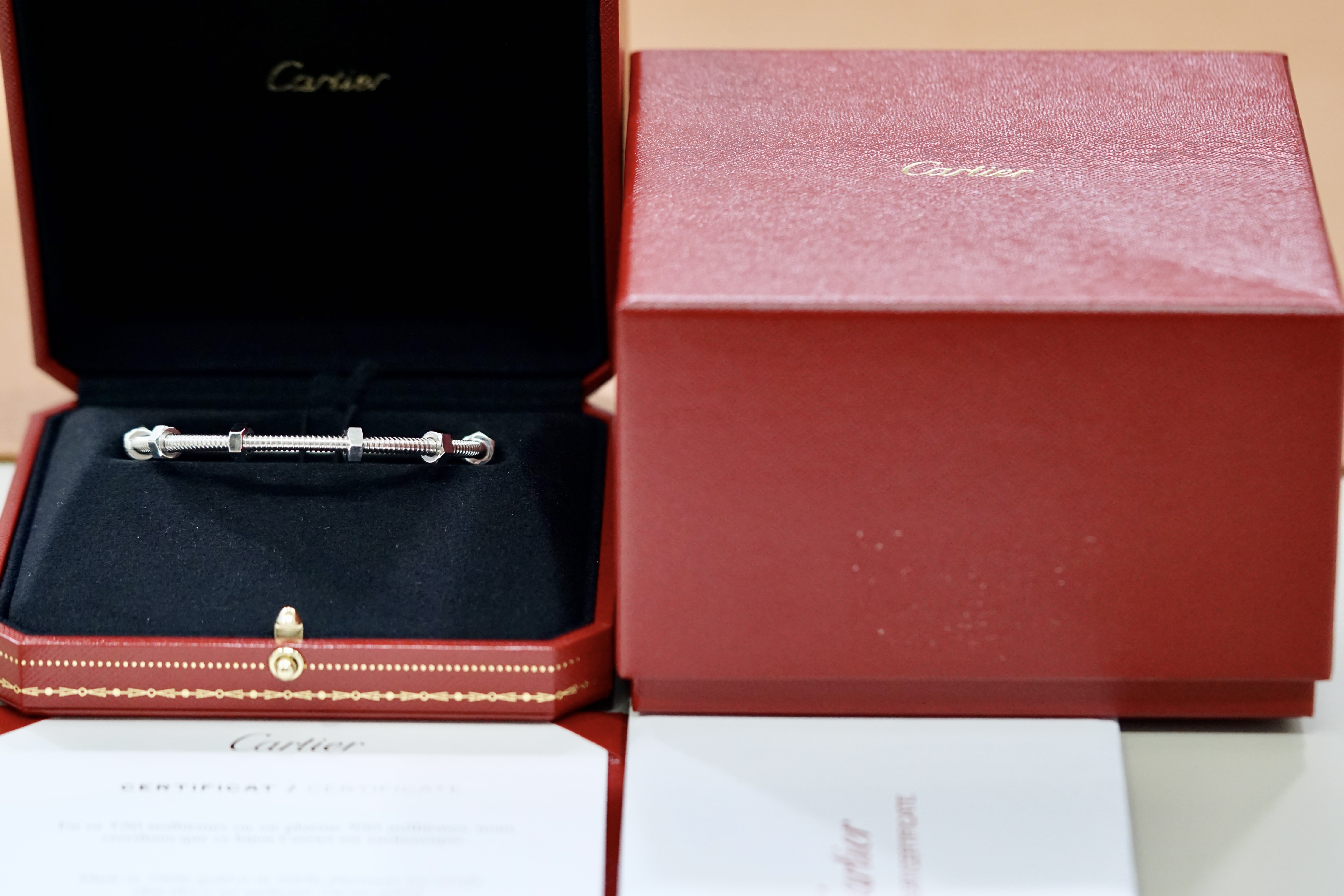 Cartier 18k White Gold Ecrou Bracelet Size 18 B6049618 B&P 